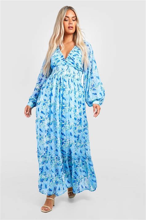 Plus Floral Dobby Mesh Shirred Waist Maxi Dress Boohoo Uk