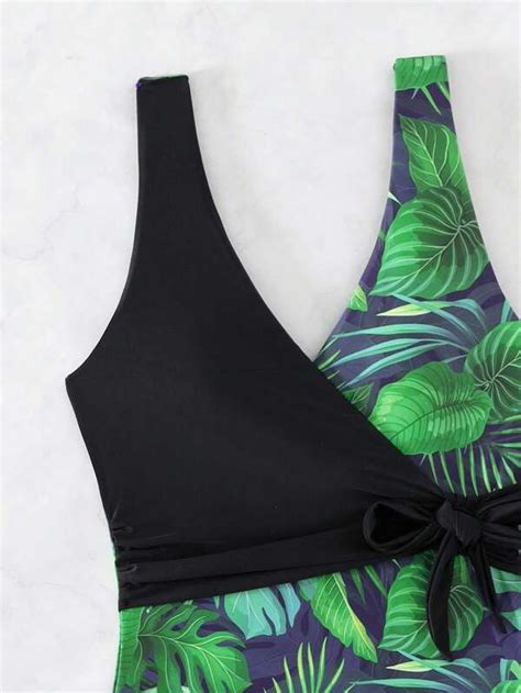 Tropical Print Knot Side One Piece Swimsuit SHEIN USA