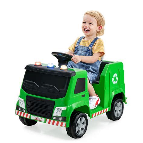 12v Kids Ride On Garbage Truck With Warning Lights And 6 Recycling