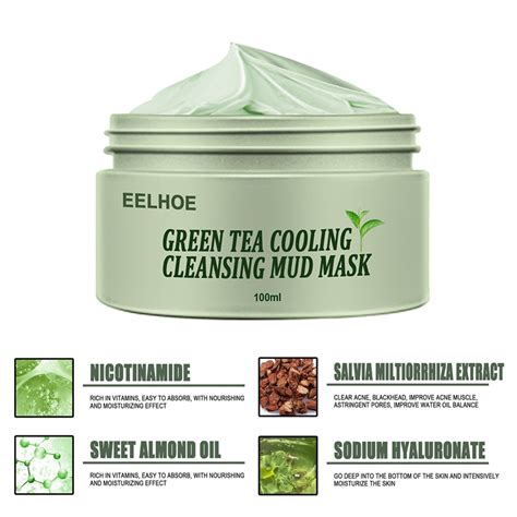 Green Tea Cooling Cleansing Mud Mask Deep Cleansing Mask Shrink Pore