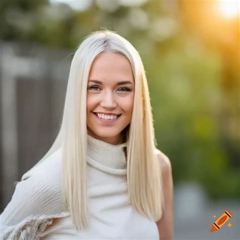 Swedish Young Woman With Platinum Blonde Straight Hair And Pale Skin On