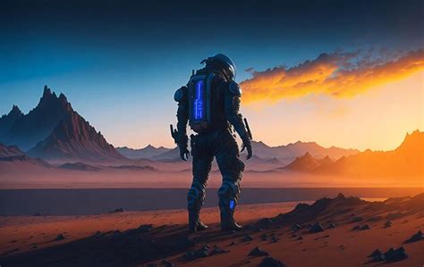 Premium Photo Astronaut Exploring The Desert At Sunset