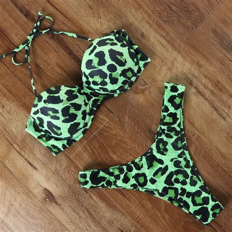 Tier Druck Leopard Bikini Push Up Badeanzug Sexy Frauen Bikini Set Brasilianischer Tanga