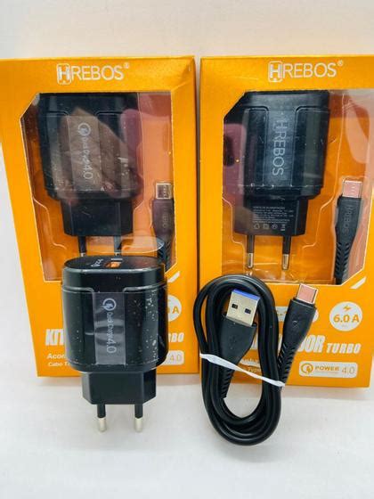 Carregador Turbo Power Hrebos Hs 114 Usb 6 0a Qc4 0 Com Cabo Usb Type C Carregador De Celular