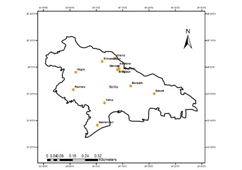 map showing sampling locations  ballia district uttar pradesh
