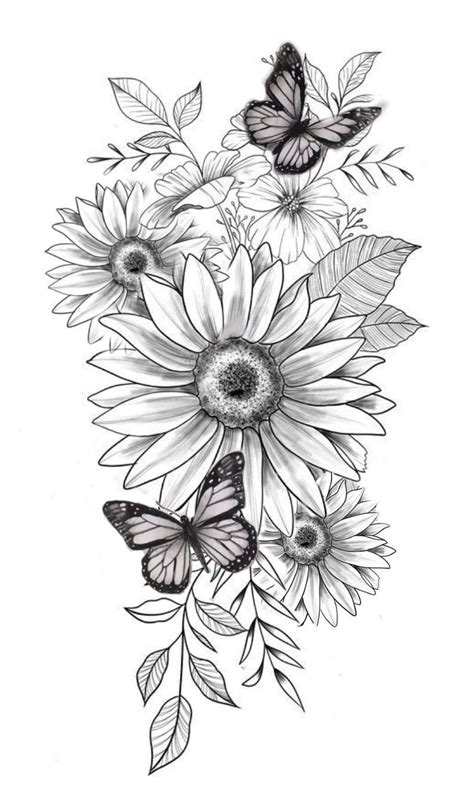 Simple Sunflower Tattoo Stencil