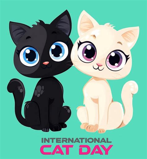 Premium Psd Happy International Cat Day Poster Design With Couple Cat