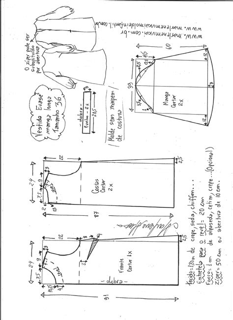 Vestido Evas Manga Bispo Longa Diy Molde Corte E Costura