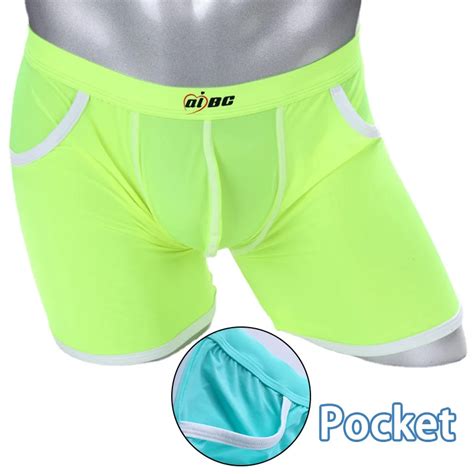 Man Summer Underwear Ice Silk Loose Bulge Pouch Lingerie Gay Erotic Boxers With Pocket Bikini