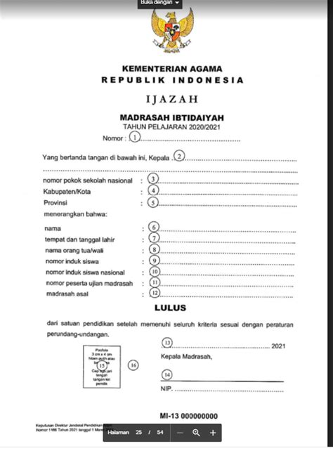 Juknis Penulisan Ijazah Madrasah Contoh Blangko Modul Ajar