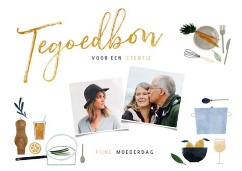 Moederdag Tegoedbon Etentje Met Illustraties En Kaartje Go