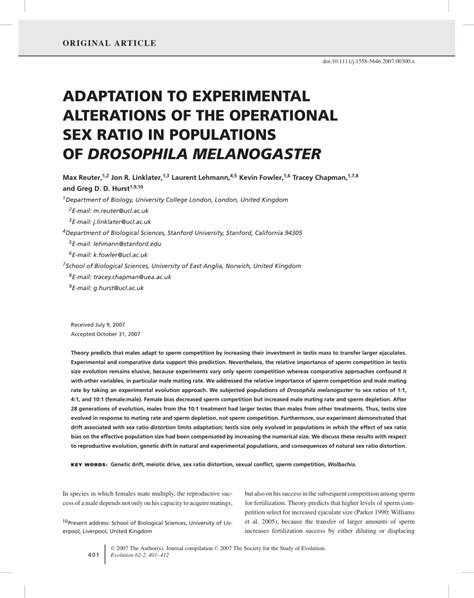 PDF Adaptation To Experimental Alterations Of The Operational Sex