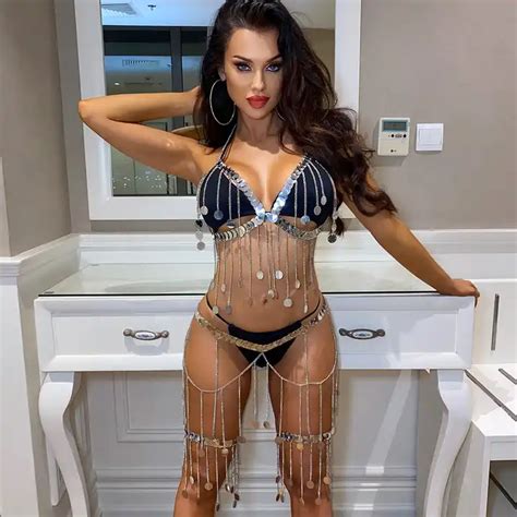 Sequins Body Chain Jewelry Bra Belly Summer Beach Shiny Tassel Metallic Sexy Bikini Chains