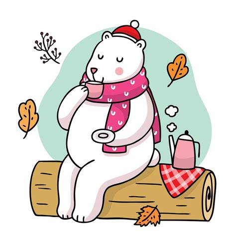 Cartoon Polar Bear Drinking Tea In The Forest 1419800 Vector Art At