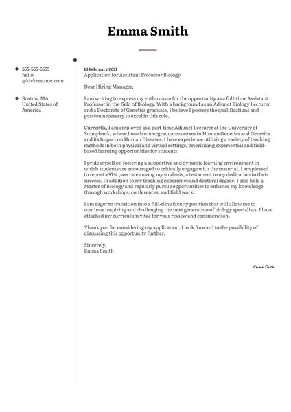 Professor Cover Letter Samples Examples Kickresume