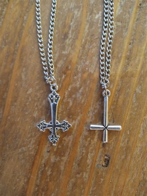 Small Silver Upsidedown Cross Necklace Small Inverted Cross Etsy