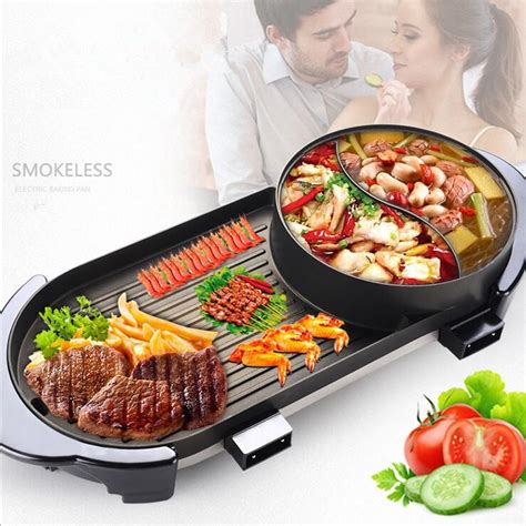 2 In 1 Home BBQ Grills Dual Site Shuba Hot Pot Smokeless Nonstick