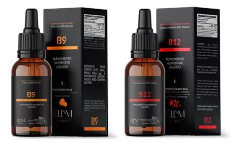 Kit Acido Folico B9 B12 Sublingual 30ml Gotas Vitaminas Sabor Frutas