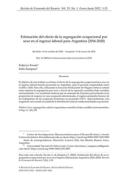 Pdf Estimaci N Del Efecto De La Segregaci N Ocupacional Por Sexo En