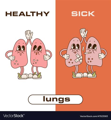 Sad sick lungs character vs healthy one Royalty Free Vector