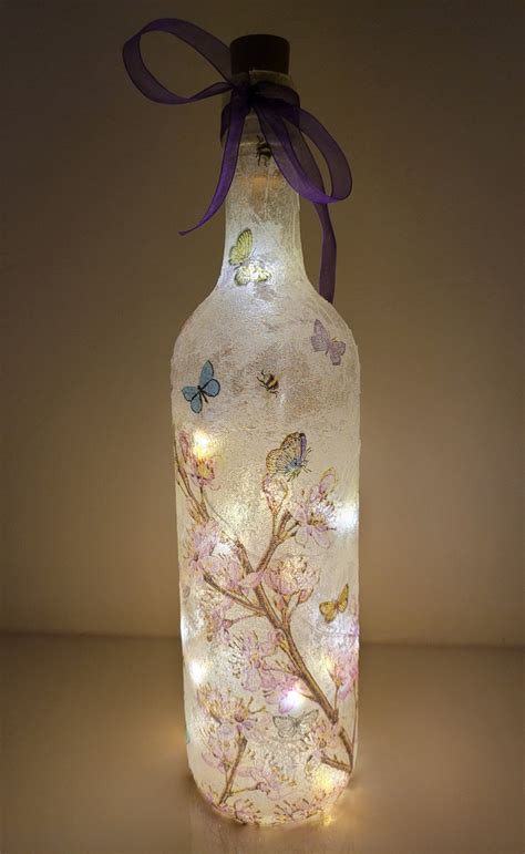 Flower Butterfly Bottle Lamp Wine Bottle Light Decoupage Bottle Lamp Bottle With Lights Etsy Uk