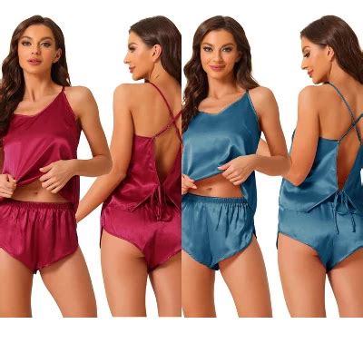Inspire Chic Women S Pcs Satin Pajama Lingerie Pjs Tops With Shorts Lounge Sets Silky Cami