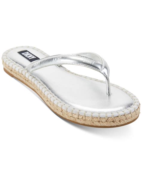 Dkny Womens Tabatha Espadrille Flip Flop Sandals In Silver Modesens