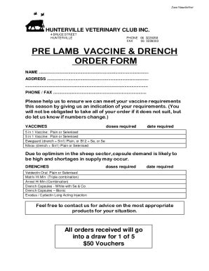 Fillable Online Pre Lamb Vaccine Drench Order Form Fax Email Print