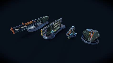 Sci Fi Turrets Cannons Low Poly Game Ready Buy Royalty Free D