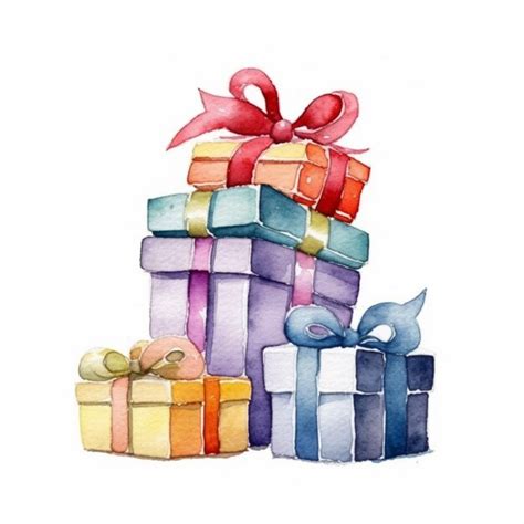 Premium AI Image A Painting Of A Stack Of Colorful Gift Boxes With A