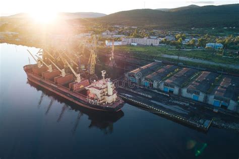 Cargo Ship in the Port Aerial View from Drone Stock Image - Image of ...