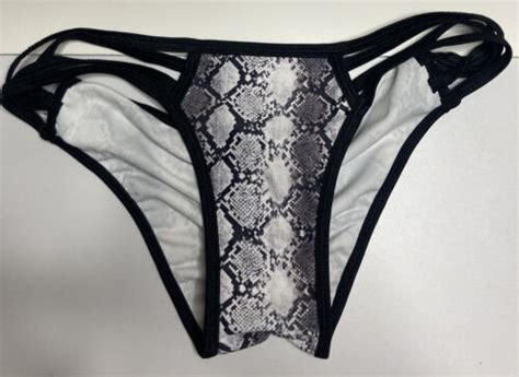 USA Snake Skin Print Bikini Bottom Large Black And White String EBay