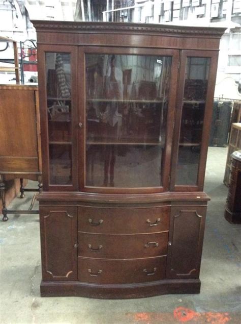 1950s Mahogany China Hutch W Curved Glass 2 Cupboards An