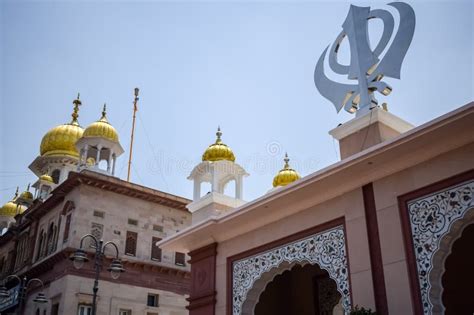 Khanda Sikh Holy Religious Symbol At Gurudwara Entrance With Bright