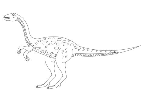 Black and White Elaphrosaurus Dinosaur Cartoon Character Vector. Coloring Page of a ...