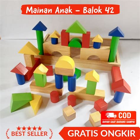 Jual Mainan Anak Balok Susun 42 Mainan Edukasi Edukatif Anak Balok Kayu