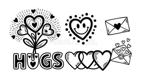 hand drawn doodle style valentines hugs word art  heart flower
