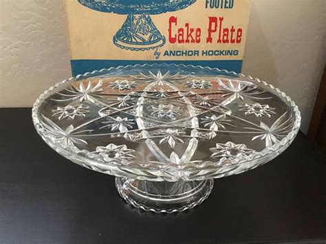 1960s Nosmint Anchor Hocking Glass Footed Cake Standplate Etsy Footed Cake Stand Vintage