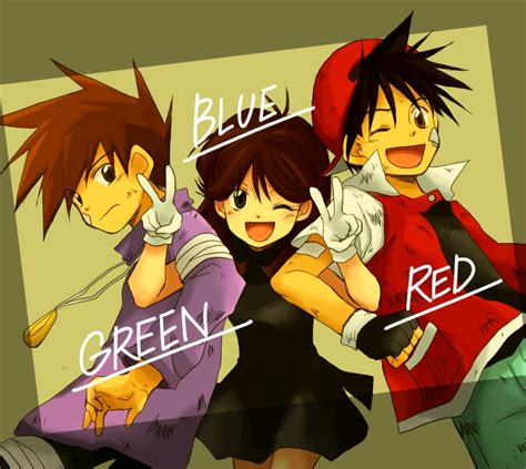 Red Blue Oak And Green Pokemon And More Drawn By Raku Rairaku