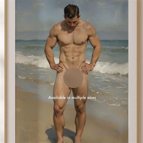 Full Frontal Nudity Naked Man Painting Nude Model At Beach Homoerotic Portrait Of Muscular