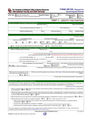 Fillable Online Apps Hr Ou FORM HR129 Request For Apps Hr Ou Edu Fax