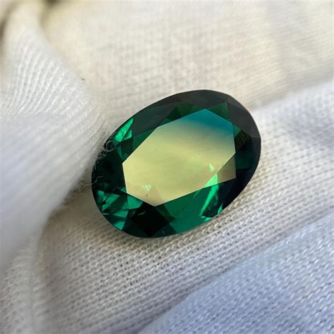 oval cut dark green emerald gemstone lab grown hydrothermal etsy