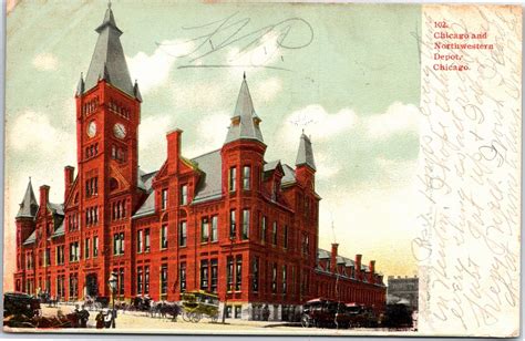 Vintage Postcard Udb Chicago And Northwestern Railroad Depot