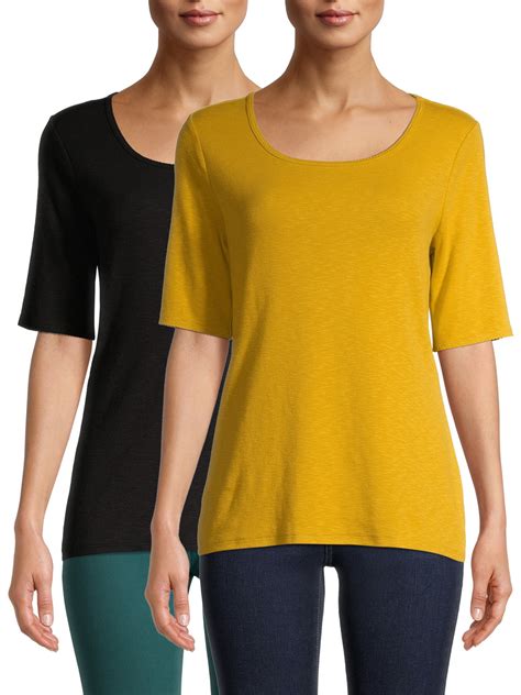 Time And Tru Womens Scoop Neck Elbow Sleeve T Shirt 2 Pack