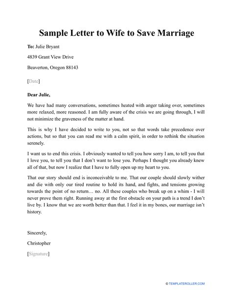 Sample Letter To Wife To Save Marriage Download Printable Pdf