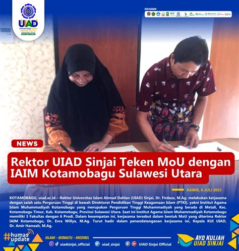 Rektor Uiad Sinjai Teken Mou Dengan Iaim Kotamobagu Sulawesi Utara Uiad