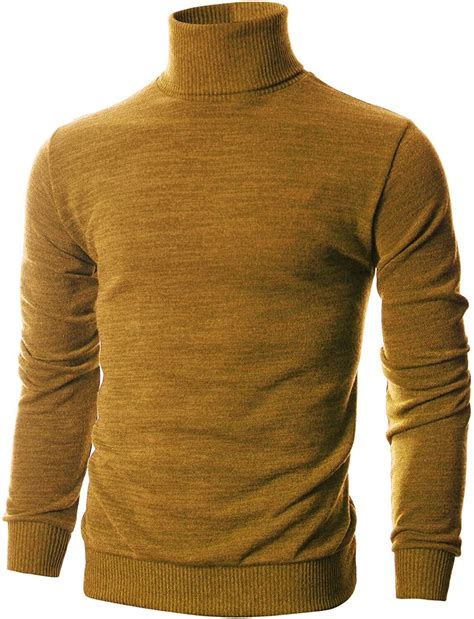 Ohoo Mens Slim Fit Long Sleeve Turtleneck Mixed Ribbed Hem Pullover