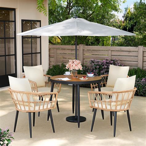 Pamapic 5 Pieces Patio Dining Set,All-Weather PE Rattan Patio Furniture