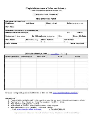 Fillable Online Doli Virginia Virginia Doli Training Form Fax Email