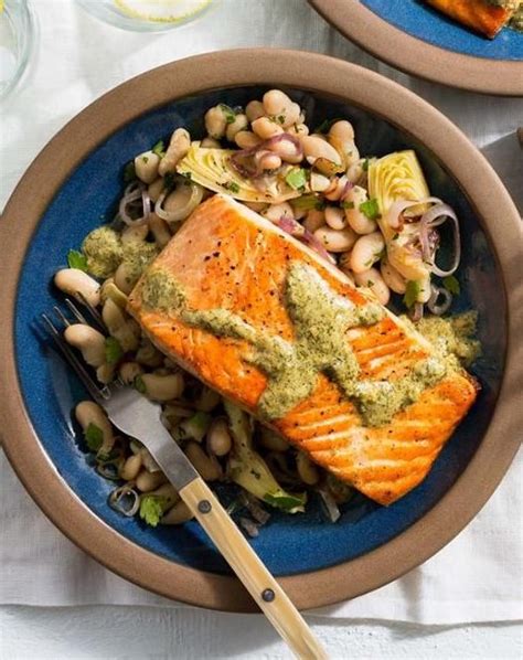 Mediterranean Salmon With White Bean And Artichoke Salad Recipe